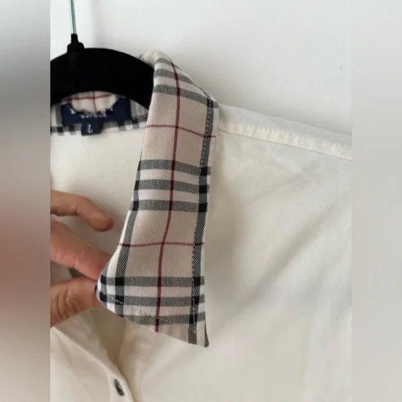Burberry Blue Label Nova Check Collar Polo Top Cream Cotton Japan Small - Picture 6 of 12